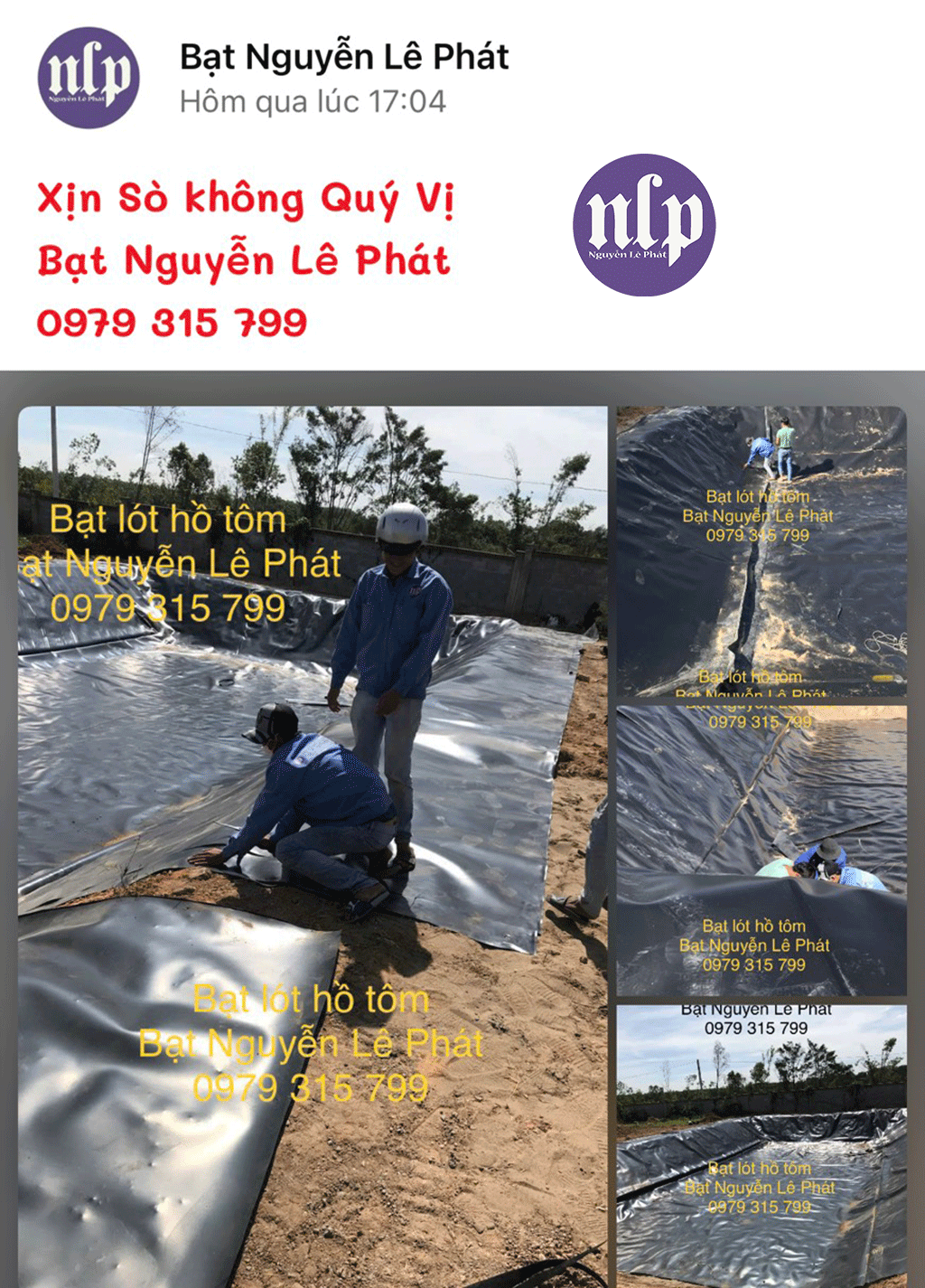 Cảnh thi công trải bạt HDPE mặt diện tích 2000m2 tại huyện Đắk Song